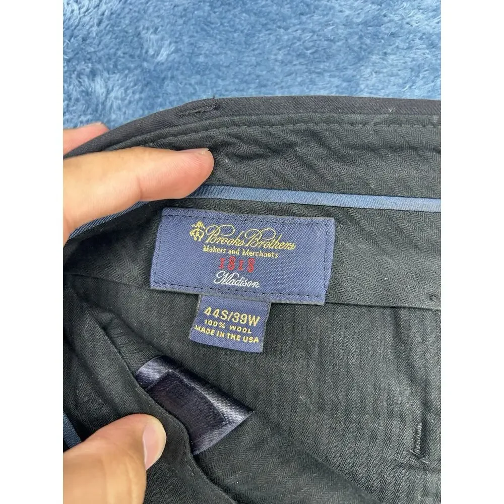 Brooks Brothers Men's 44x39 Black 100% Wool Pleated Cuffed Dress Pants Trousers